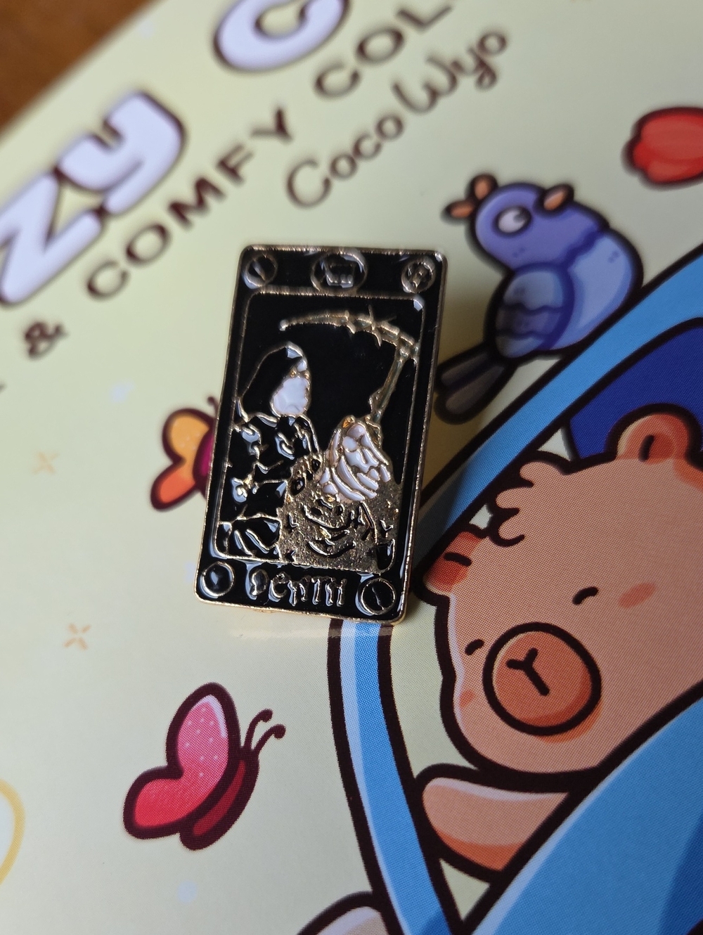Black and Gold 'Death' Tarot Pin - Stylish Enamel Accessory